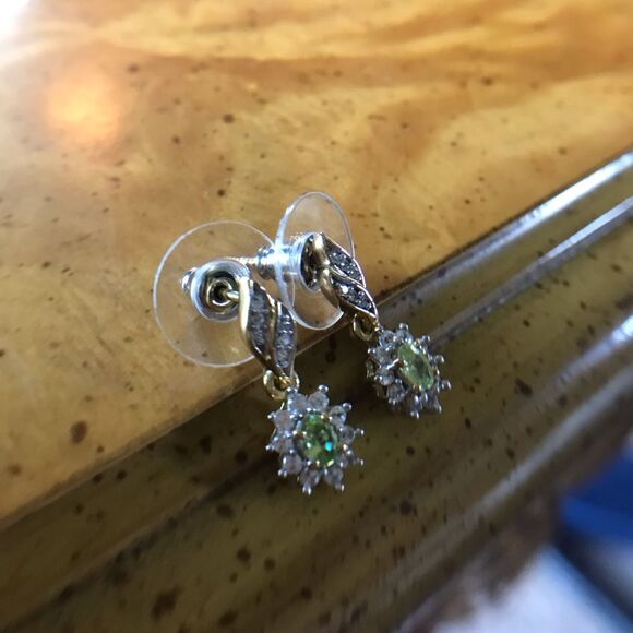 Natural Sava Sphene Sterling Silver 18k Yellow Gold Vermeil Earrings - Picture 2 of 6